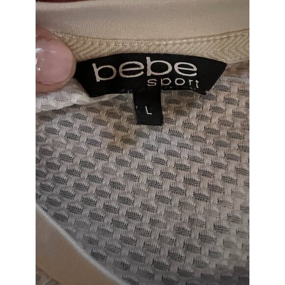 BEBE sport white mesh short slv oversized pink logo shirt sz L retro athletic - Picture 3 of 7